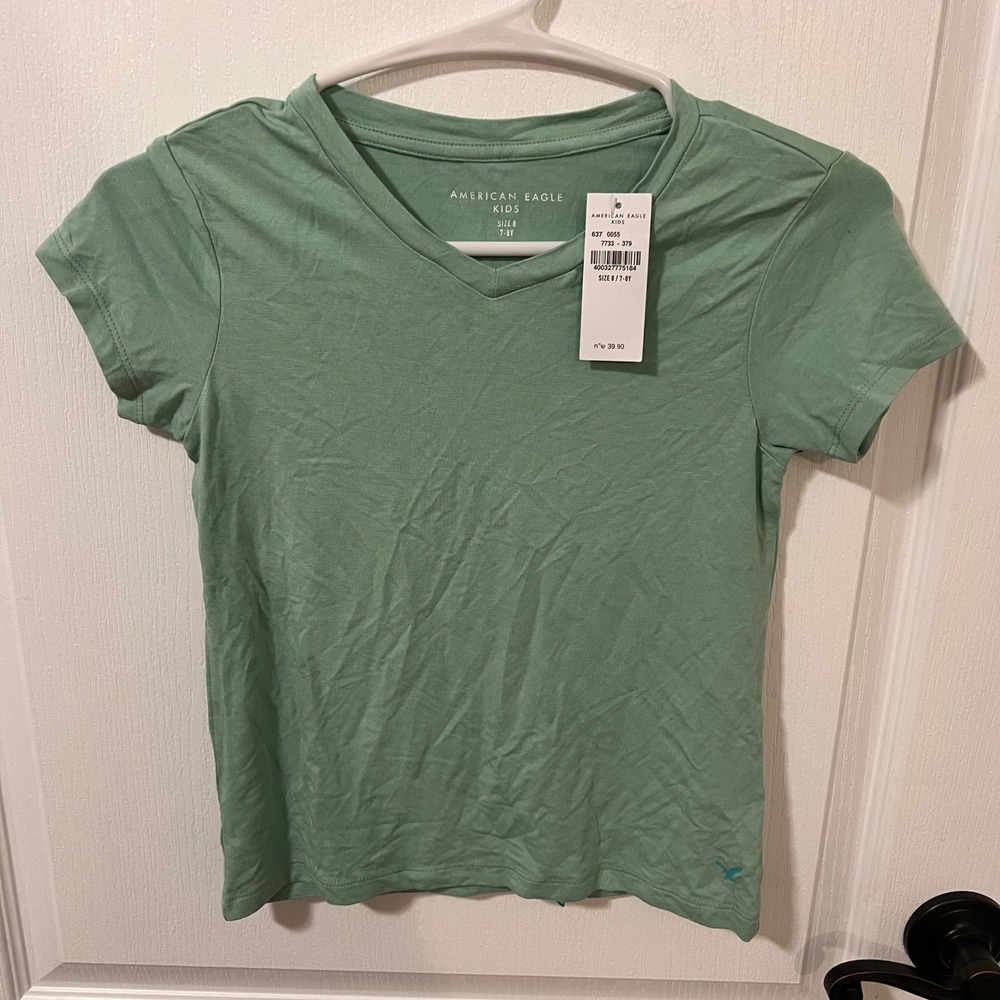 American‎ Eagle Kids V-Neck T-Shirt Soft Everyday Top Green Size 8 NWT